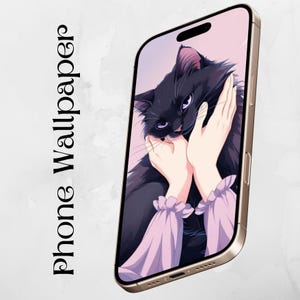 Digital Download Phone Background | Android wallpaper | Phone Wallpaper | iPhone Wallpaper | Anime Black Cat Art