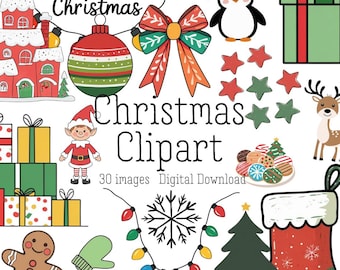 Christmas Clip Art Bundle | 30 PNG Files | Seasonal Design Set | Holiday Digital Art | Xmas Graphics Pack | Seasonal Digital Art | Santa PNG