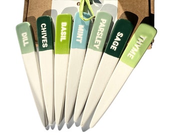 Ceramic Herb Markers Set of 7,  Eco-Friendly Garden Stakes, Durable Plant Labels, Herb Garden Tags, Gardener Gift, Decorative Garden Labels