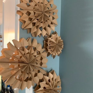 Paper Snowflakes Sets of  5, 10, 15, 20, Handmade, Paper Star, Paper Bag Snowflakes, Window Star Snowflake, Hanging Star Snowflake
