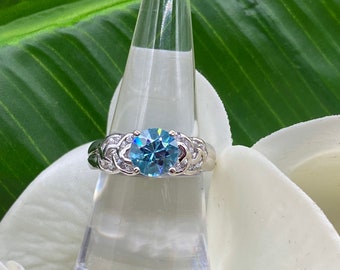 Blue Zircon and White Sapphire Ring