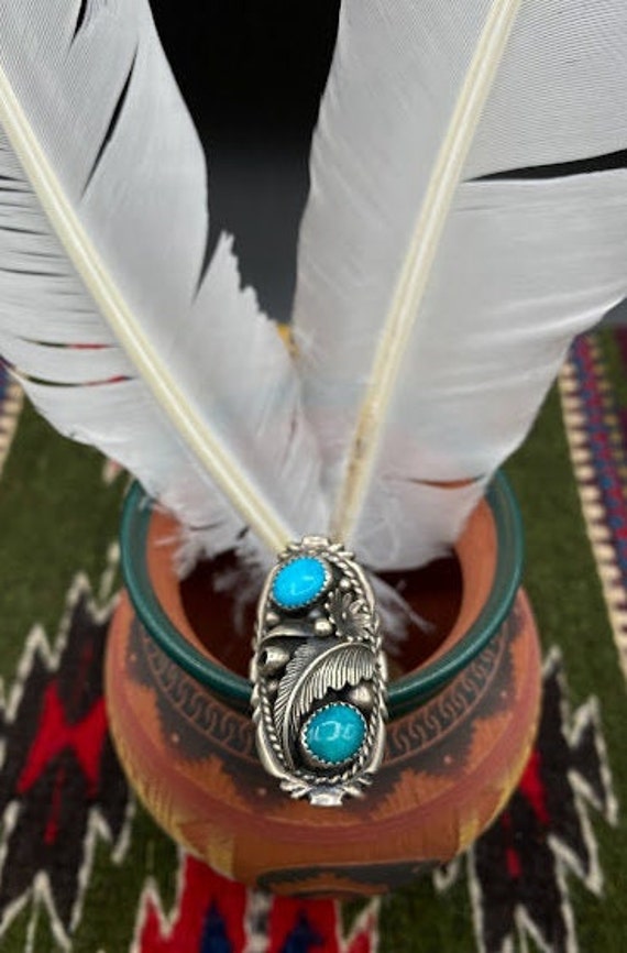 Vintage Handmade Turquoise and Silver Ring - image 2