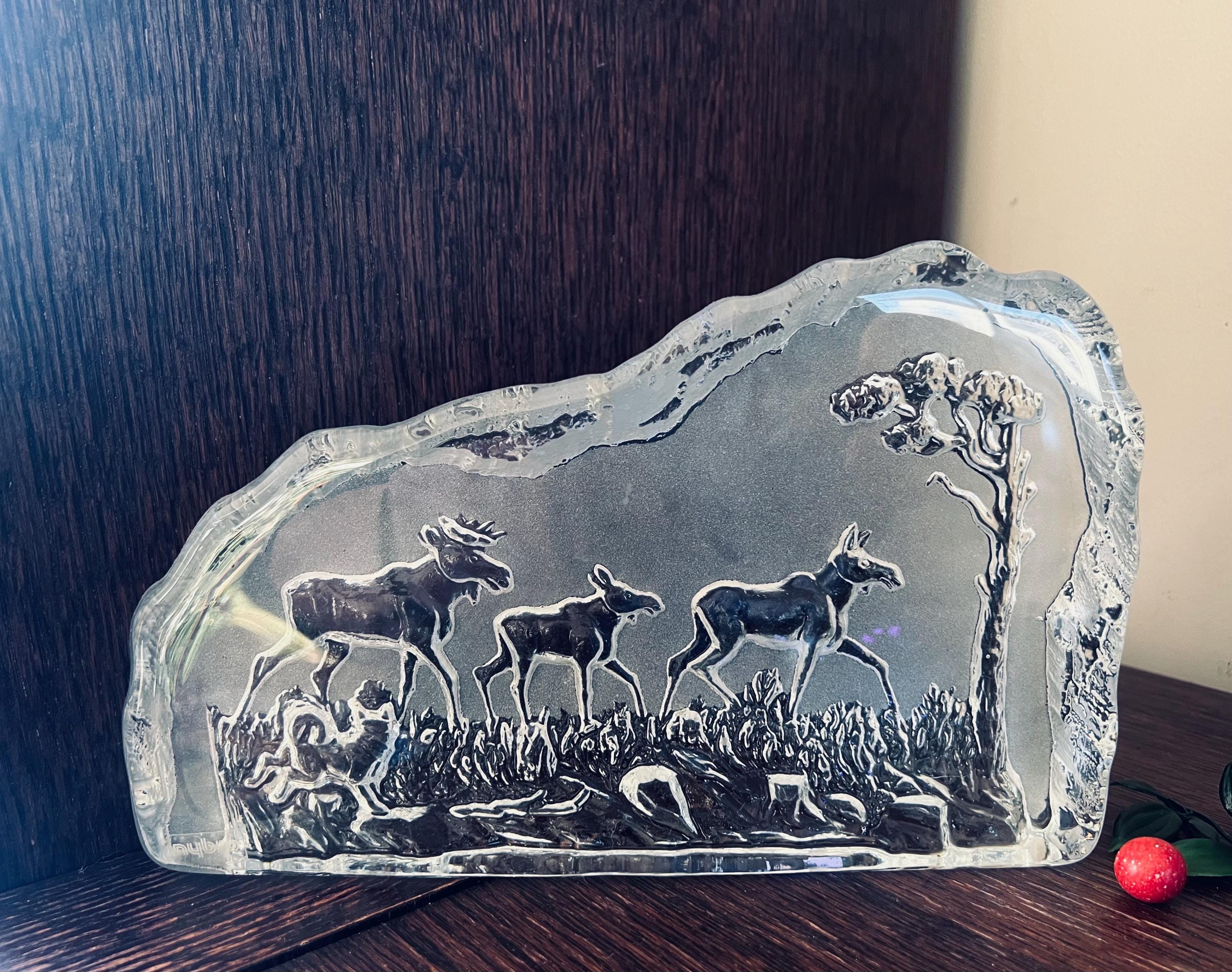 Vintage Heavy Crystal Moose Glass Decor Nybro Glasbruk Sweden 