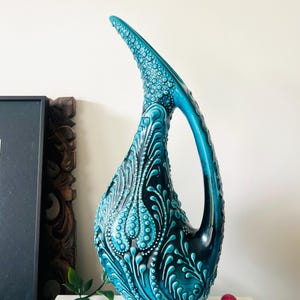 Vintage Blue Ceramic, art nouveau Swan vase   Decanter , pitcher  handpainted Beautiful turquoise vintage jar, Vase..amazing decor.hand made