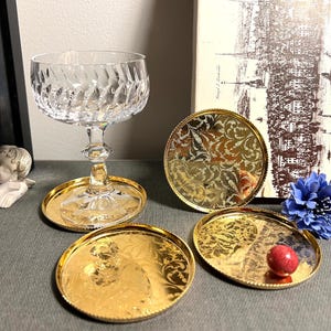 Gold plated Set of 4 new Vintage 24 k pure gold-Plated Coasters nice Patterns retro gold plated design,Scandia Guld, Perfect gift, rare find