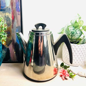 Swedish vintage  stainless steel design tee pot Adam Thylstrup, Hollywood water,coffee pot, “Christina, Nils-Johan, 1950s.Scandinavia,Sweden