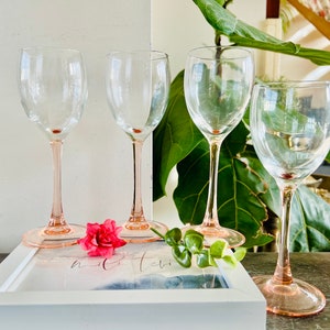 Amazing Set of 4 Vintage from 80ies wine glasses ..France, pink wine glasses, bohemian wine glasses