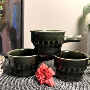 Vintage Rare Stavangerflint  Ceramic Espresso Cups Stavangerflint Norway  Norwegian vintage Ceramic Espresso Small cup moss green new cup