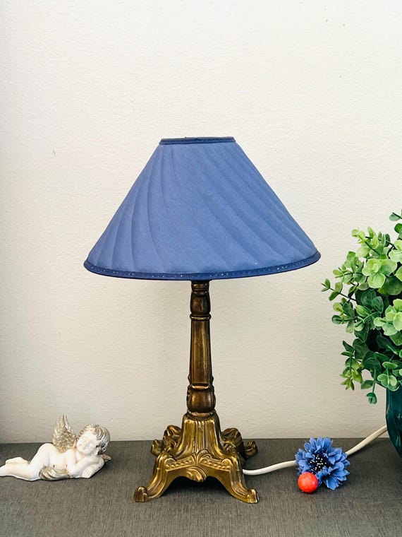 Beautiful,rare romantic Vintage Lamp..Vintage brass table lamp / nighstand,royal blue side lamp/ vintage lighting /30 cm brass lamp