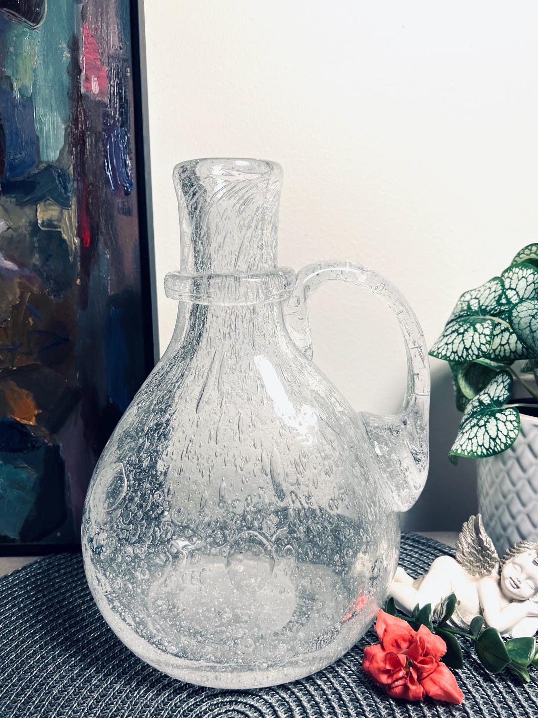 Amazing Vintage Bubble Glass Wine Decanter, Vase, Pitcher, Decor, Hand ...