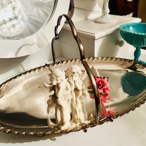 Vintage Royal Swedish Ornated Baroque Silver Plated Serving Tray Platter, 1939, very beautiful   Large silver plated cake tray