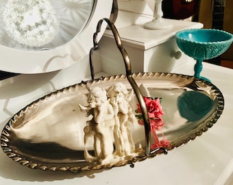Vintage kunglig svensk ornamenterad barock silverpläterad serveringsfat fat, 1939, mycket vacker stor silverpläterad kakfat