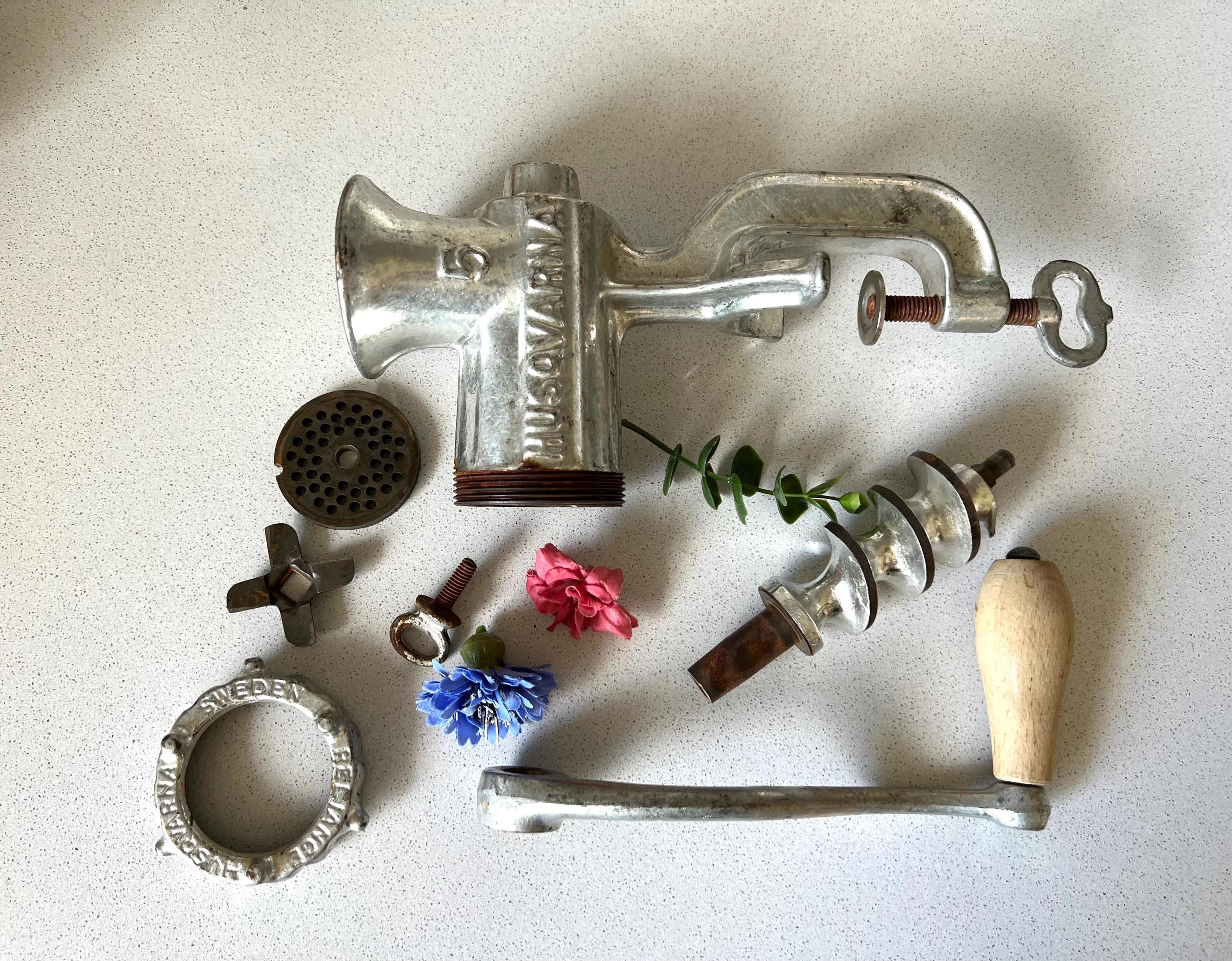 Antique Husqvarna Meat Grinder, Vintage Swedish No 5, Manual Meat