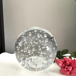 Amazing Vintage 1970s clear glass  Mid Century Modern Controlled Bubble clear  Glass Round Orb Paperweight~Collectible Art Glass~Retro ball