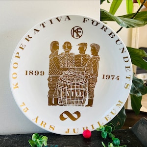 Rare find - Gustavsberg 24 k Gold plated 1974 y  Collectible Gustavsberg fisherman plate, porcelain vintage plate, Swedish porcelain plate