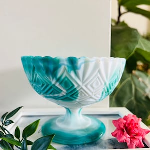 Vintage Opaline and Milk glass mixed Beautiful Candy jar, beauty vase, decoration, opaline bonboniere, opaline glass bowl. Retro blue bowl