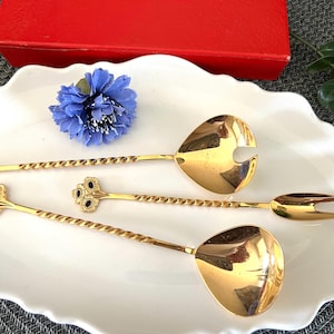 amazing Vintage Estonian Gold Plated Dessert serving Spoons. Set of 3, Tallinn Jewelry Factory. ussr gilded spoons, perfect condition gold