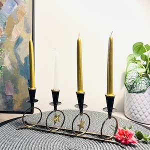 Vintage  beautiful  hand made 4 candle holder..Scandinavian Gunnar Ander Ystad Metall Art 1960s Nordic Home metal golden candelabra