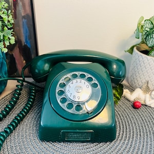 Téléphone à cadran rotatif à l'ancienne, vert émeraude rétro, téléphone vintage mécanique, décoration de bureau pour téléphone fixe, élégant