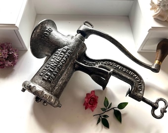 antique American   meat grinder, vintage USA No 10, manual meat chopper cast iron, hand crank grinder, antique hand crank heavy  grinder