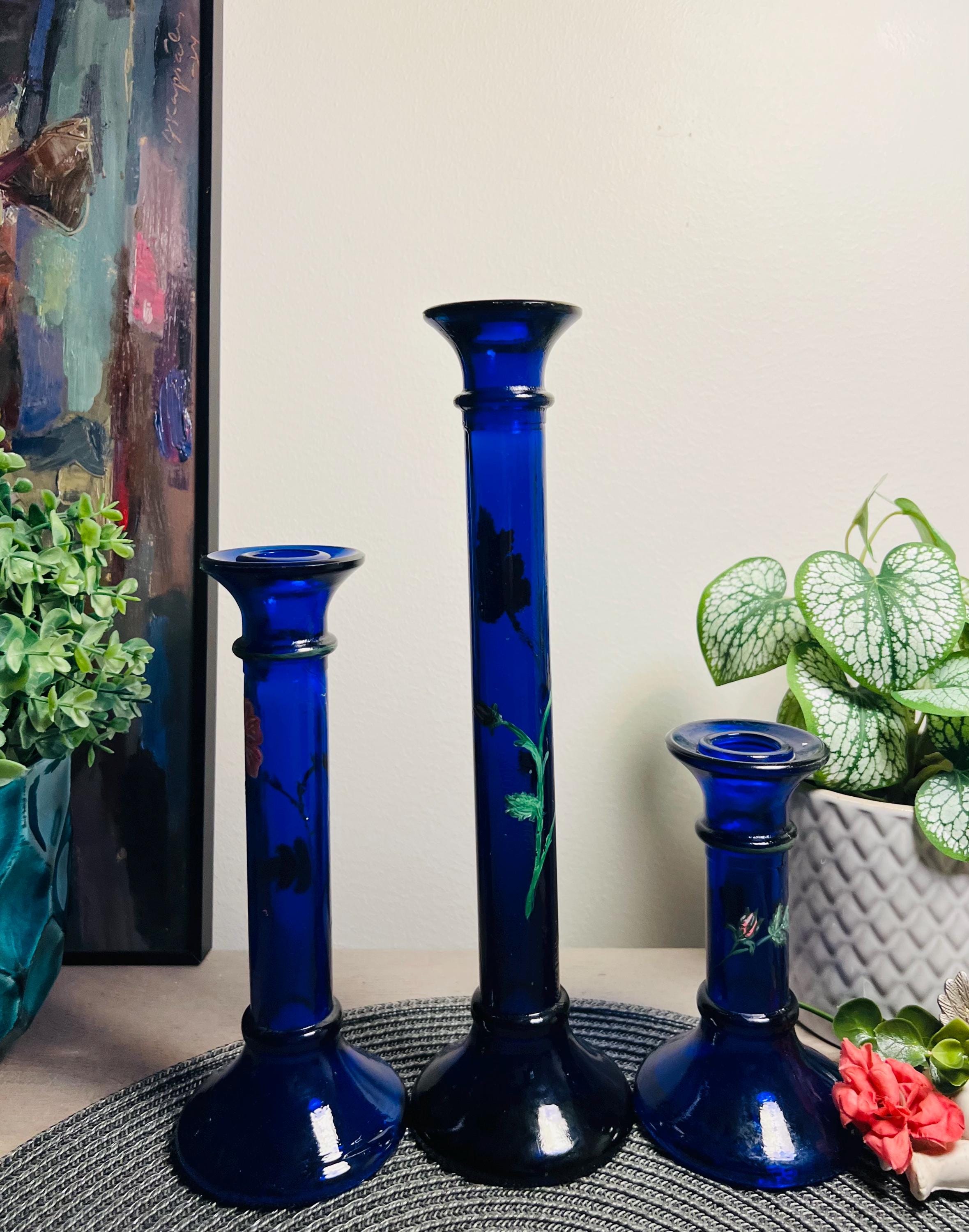 美しいヴィンテージアールヌーボー 手描きコバルトブルーガラス