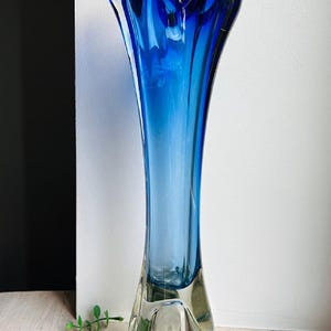 Beautiful vintage art nouveau Blue Vintage Czech Art Glass Vase | Blue Murano Style Vase | Handblown Decorative Vase | Mid-Century