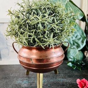 Plant Pot, Footed Copper Metal Pot, Large Antique Pot, Art Deco Copperware, Brass Legs, Vintage Pot Holder, Scandinavian Plant pot brass pot