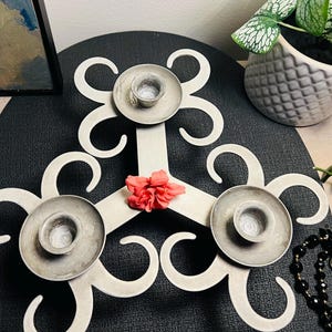 Vintage  beautiful  hand made 3 candle holder..Scandinavian Swedish  Metall Art 1960s Nordic Home metal metal candleholder  candelabra steel