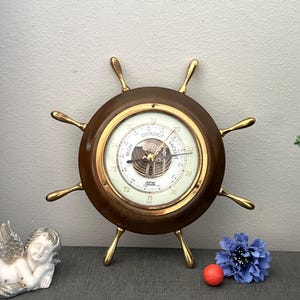 Vintage Wooden Barometer Wall Brass CeKo  barometer Gold-colored Dial Barometer Beech Wood Weather Station Sweden 1960