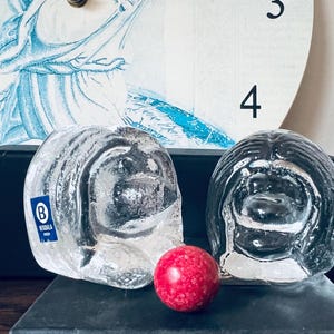 Vintage set of 2 Bergdala Swedish Fascinating  Crystal Glass Figurine Troll. Collectors Item. Made in Sweden. Scandinavian Retro Home Decor