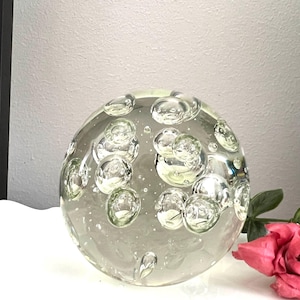 Amazing Vintage 1970s clear glass  Mid Century Modern Controlled Bubble clear  Glass Round Orb Paperweight~Collectible Art Glass~Retro ball