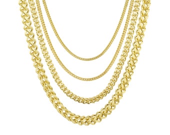 Hollow Franco Chain Necklace Real 10K Gold Bonded 925