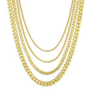 Hollow Franco Chain Necklace Real 10K Gold Bonded 925
