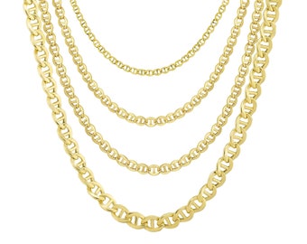 Hollow Mariner Chain Necklace Real 10K Gold Bonded 925