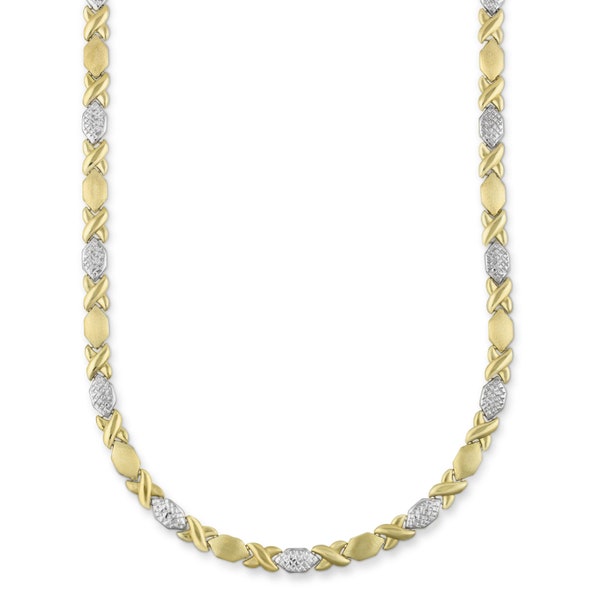 18" Diamond Cut Hugs and Kisses XOXO Stampato Necklace Bonded 1/10th 10k Yellow Gold