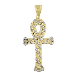 Ankh Cross Jesus Pendant Charm Diamond Cut Bonded 1/10th 10k Yellow Gold
