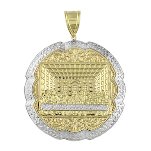 Last Supper Textured Medallion Pendant Bonded 1/10th 10k Yellow White Gold