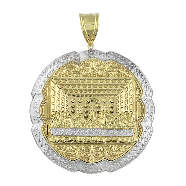 Last Supper Textured Medallion Pendant Bonded 1/10th 10k Yellow White Gold