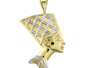 3" Egyptian Queen Nefertiti Diamond Cut Pendant Bonded 1/10th 10k Yellow Gold 