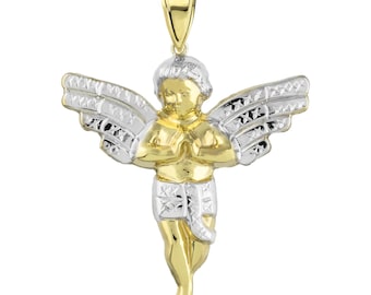 Bestgoldshop 10K Gold Anhänger – Niedlicher Zweifarbiger Baby Engel Charm, Massiv Gelb- & Weißgold, Herren