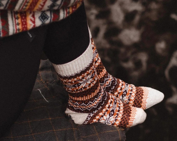 Nordic Wool Socks: Warm Winter Merino Blend, Scandinavian Pattern