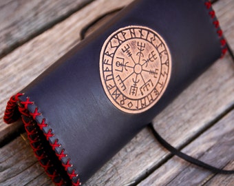 Tobacco bag leather / tobacco pouch leather / tobacco bag Vegvisir / Nordic compass / rolling tobacco bag / rolling bag leather /