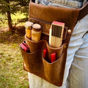 Ceinture à outils professionnelle, sac à outils pour ceinture, 4 compartiments / ceinture à outils en cuir / sac à outils en cuir / ceinture d&#39;artisan homme