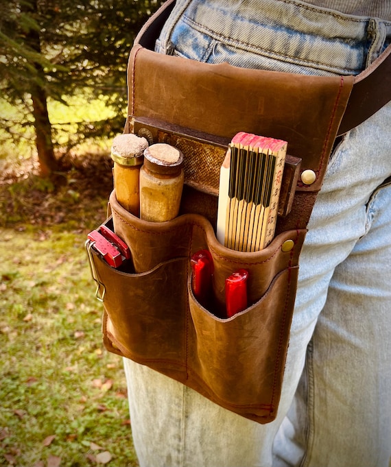 Professioneller Werkzeug Gürtel, Werkzeugtasche für Gürtel, 4 Fächer / Werkzeuggürtel Leder / Werkzeugtasche Leder / Handwerkergürtel Herren