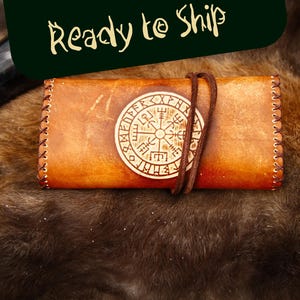 Tabaktasche Leder / Tabakbeutel Leder /Tabaktasche Vegvisir / Nordischer Kompass / Drehtabak Tasche / Drehertasche Leder /