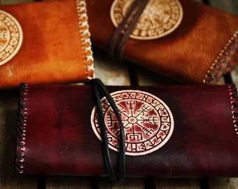 Tobacco bag leather / tobacco bag leather / tobacco bag Vegvisir / Nordic compass / rolling tobacco bag / rolling tobacco bag leather /