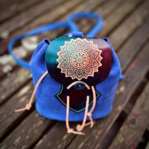 Petit sac à dos, en cuir, mandala, sac à dos en cuir, sac à dos en cuir femme, sac à dos en cuir femme, cadeau pour femme, mini sac à dos