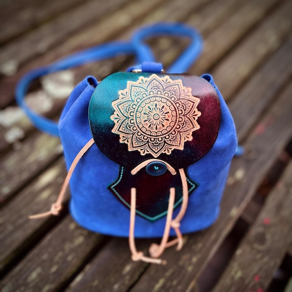 Kleiner Rucksack, aus Leder, Mandala, Leder Rucksack, Leder