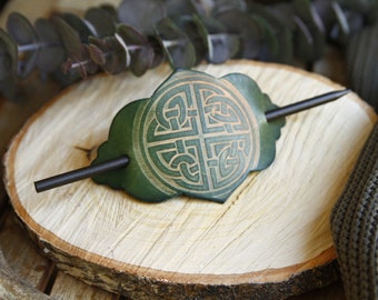 Barrette / Leather Hair Clip / Wooden Hairpin / Celtic Knot / Leather Hairpin / Leather Hair Clip / Leather Hair Clip