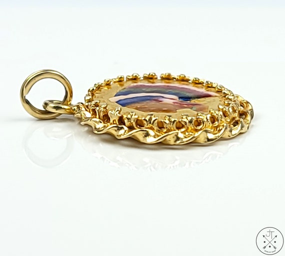 Vintage 14k Yellow Gold Pendant with Colorized 19… - image 7